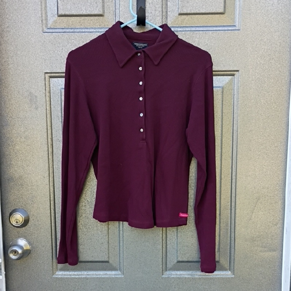 American Eagle Outfitters Maroon Button Down Shirt